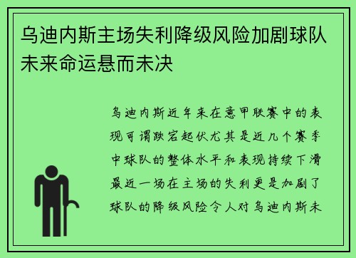 乌迪内斯主场失利降级风险加剧球队未来命运悬而未决